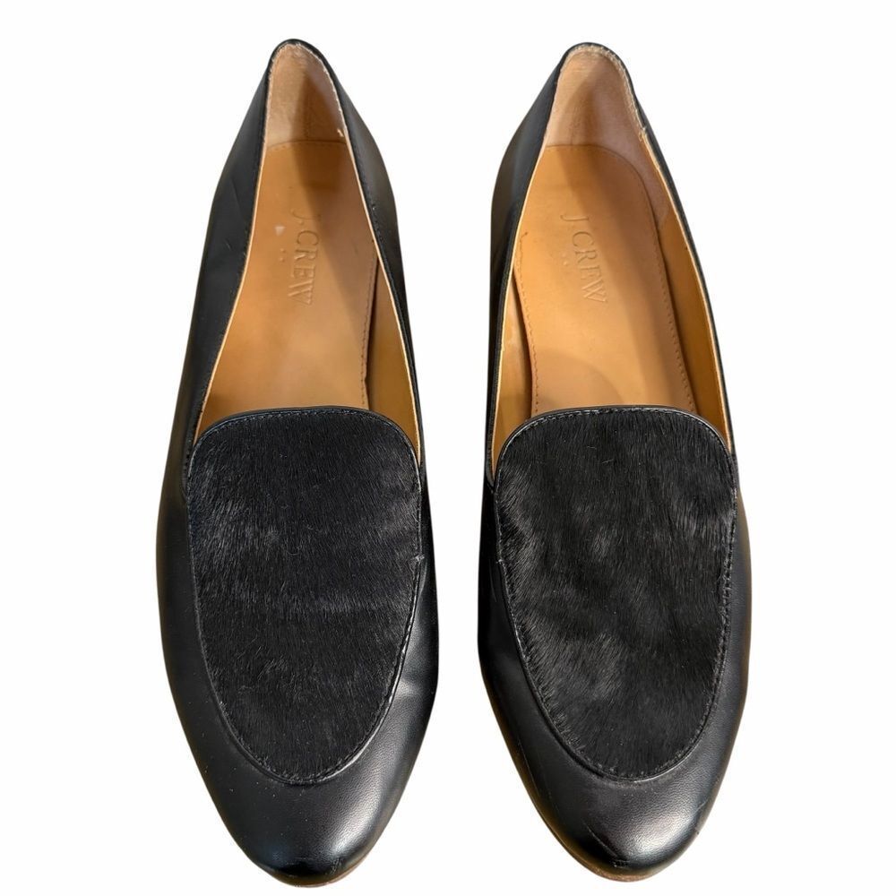 J. Crew Calf Hair Loafers size 9M Black Flats Shoes Preppy Classic Luxury